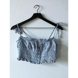 Aeropostale Blue Smocked Tie Strap Crop Top Cottagecore Y2K Size M